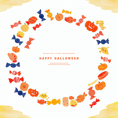 PSD 일러스트 호박 수채화 사탕 사람없음 과자 원형프레임 잭오랜턴 카피스페이스 국내일러스트 채소 디저트 프레임 공백 할로윈 원형 파일형식