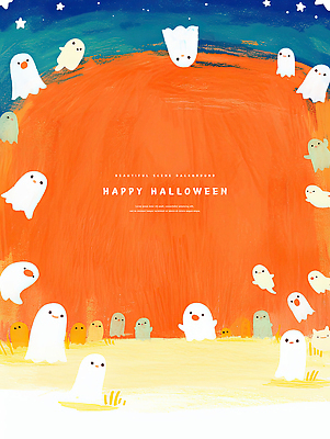 PSD 백그라운드 일러스트 수채화 프레임 사람없음 파티 귀여움 축제 주황색 할로윈 유령 즐거움 카피스페이스 국내일러스트 감정 컬러 컨셉 이벤트 공백 파일형식