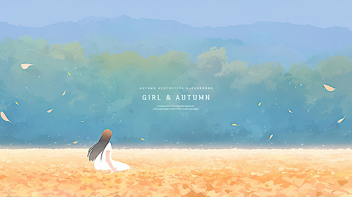 PSD 여자 여유 낙엽 일러스트 자연 하늘 바람 나뭇잎 수채화 한명 앉기 고요 가을 국내일러스트 자연요소 1 계절 감정 잎 모션 날씨 사람 생태계 파일형식