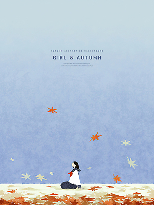 PSD 여자 교복 단풍 낙엽 일러스트 청소년 자연 하늘 바람 수채화 한명 앉기 가을 국내일러스트 자연요소 1 옷 계절 잎 모션 날씨 사람 생태계 파일형식