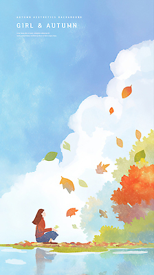 PSD 나무 여자 단풍 일러스트 자연 하늘 바람 나뭇잎 수채화 한명 앉기 평화 가을 명상 국내일러스트 자연요소 식물 1 계절 컨셉 잎 모션 날씨 사람 생태계 파일형식
