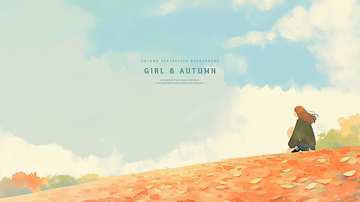 PSD 나무 여자 하늘색 낙엽 일러스트 자연 하늘 수채화 한명 고요 가을 웅크림 국내일러스트 식물 1 계절 잎 모션 사람 파란색 생태계 파일형식