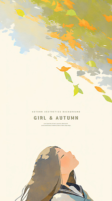 PSD 여자 낙엽 일러스트 자연 하늘 수채화 한명 평화 눈감음 고요 가을 국내일러스트 1 계절 컨셉 잎 모션 사람 생태계 파일형식