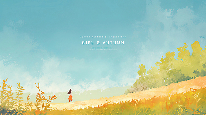 PSD 나무 여자 여유 일러스트 자연 하늘 수채화 한명 풍경 초원 가을 국내일러스트 식물 1 계절 감정 사람 생태계 파일형식