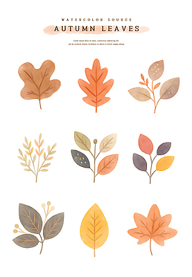 PSD 단풍 낙엽 일러스트 자연 나뭇잎 수채화 사람없음 가을 오브젝트 국내일러스트 계절 잎 생태계 파일형식