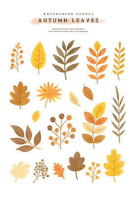 PSD 단풍 낙엽 일러스트 자연 수채화 사람없음 가을 오브젝트 국내일러스트 계절 잎 생태계 파일형식