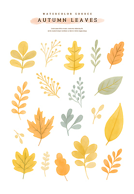 PSD 낙엽 일러스트 자연 나뭇잎 수채화 사람없음 가을 오브젝트 국내일러스트 계절 잎 생태계 파일형식