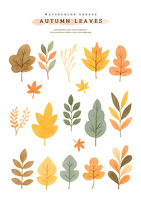 PSD 낙엽 일러스트 자연 나뭇잎 수채화 사람없음 가을 오브젝트 국내일러스트 계절 잎 생태계 파일형식