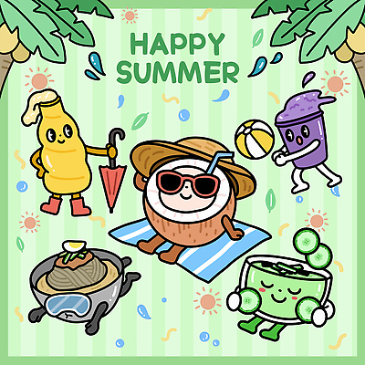 캐릭터 바다 일러스트 놀이 휴가 아이스크림 열대 풍경 해변 여름 바캉스 모래사장 햇빛 태양 귀여움 축제 수영 파라솔 서핑 풍선 청량음료 일러캐릭터 AI파일 자연요소 계절 음료 컨셉 디저트 수상스포츠 파일형식 벡터