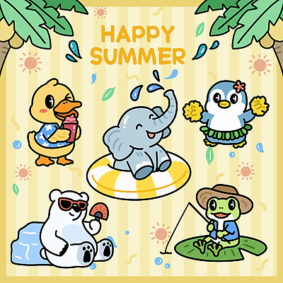 동물 일러스트 곰 물놀이 낚시 아이스크림 코끼리 수영장 여름 햇빛 파티 귀여움 축제 유치원 즐거움 펭귄 풍선 액티비티 일러캐릭터 AI파일 캐릭터 계절 교육 감정 컨셉 포유류 놀이 조류 레저 디저트 이벤트 태양 파일형식 벡터