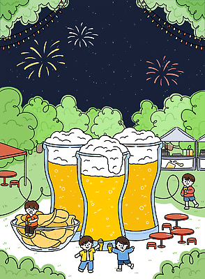 PSD 음료 음식 컬러 야경 일러스트 놀이 맥주 불꽃놀이 야외 여름 친구 소풍 파티 축제 캠핑 즐거움 감자칩 먹거리 사교 환상 국내일러스트 계절 감정 컨셉 관계 레저 주류 이벤트 야외활동 과자 칩_음식 야간 파일형식 풍경_경치