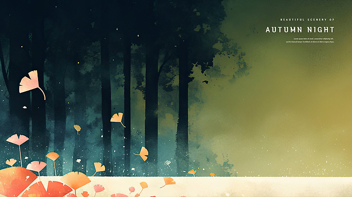 PSD 나무 식물 계절 컬러 백그라운드 단풍 낙엽 잎 일러스트 자연 페인팅 바람 나뭇잎 수채화 풍경 초록색 추석 고요 가을 야간 저녁 숲 신비 은행잎 은행나무 감성 조화 뷰티풀 국내일러스트 자연요소 명절 컨셉 날씨 생태계 파일형식