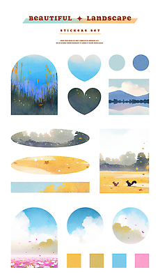 PSD 디자인 예술 컬러 백그라운드 스티커 패턴 일러스트 자연 수채화 풍경 장식 인테리어 감성 뷰티풀 창의성 스타일 국내일러스트 컨셉 무늬 생태계 파일형식