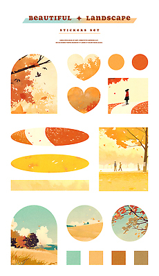 PSD 디자인 예술 컬러 백그라운드 스티커 일러스트 자연 나뭇잎 풍경 장식 가을 하트 그림 감성 창의력 국내일러스트 모양 계절 컨셉 잎 생태계 파일형식