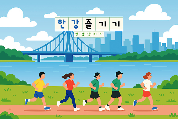 라이프스타일 일러스트 자연 아침 서울 건강 풍경 여러명 취미 일상 여름 레포츠 운동복 조깅 운동 야외활동 도시 한강 국내일러스트 AI파일 주간 옷 계절 다수 레저 한국 사람 라이프 생활 생태계 랜드마크 파일형식 벡터