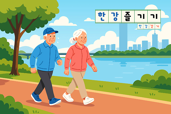 커플 중년 일러스트 모션 자연 아침 건강 사랑 풍경 취미 생활 강 운동 평화 노부부 산책 도시 한강 한강공원 국내일러스트 AI파일 주간 부부 공원 감정 컨셉 관계 휴식 서울 성인 생태계 랜드마크 파일형식 벡터