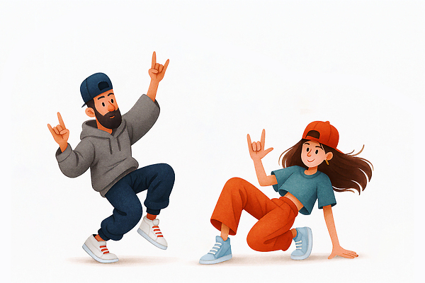 JPG 여자 남자 일러스트 모션 협력 활발 자유 청바지 표현 춤 즐거움 모던 소통 국내일러스트 AI일러스트 AI콘텐츠 감정 컨셉 바지 문화예술 사람 파일형식