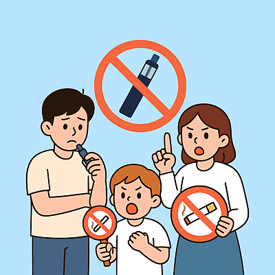 교육 캠페인 일러스트 가족 흡연 건강 경고 안전 부모 자녀 의식 토론 금연 반대 재치 전자담배 국내일러스트 AI파일 관계 담배 사회이슈 파일형식 벡터
