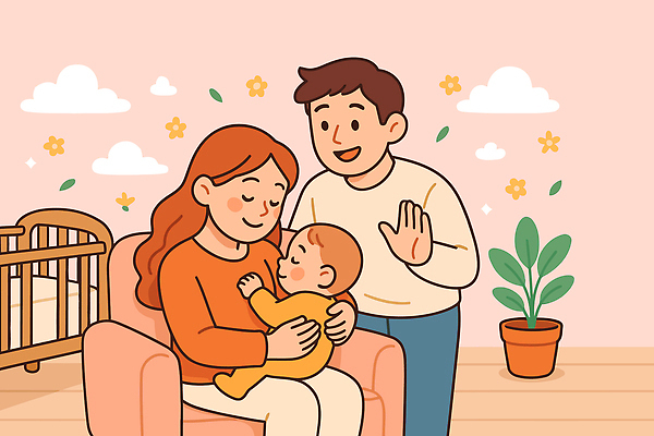 행복 화분 어린이 거실 일러스트 가정 가족 포옹 엄마 주택 실내 사랑 웃음 일상 세명 30대 부모 육아 아기 신생아 아빠 편안함 작품 소통 수유 아기침대 국내일러스트 AI파일 감정 컨셉 관계 안기 표정 미술 사람 내부 건물 라이프 장년 아기용품 침대 감각 파일형식 벡터