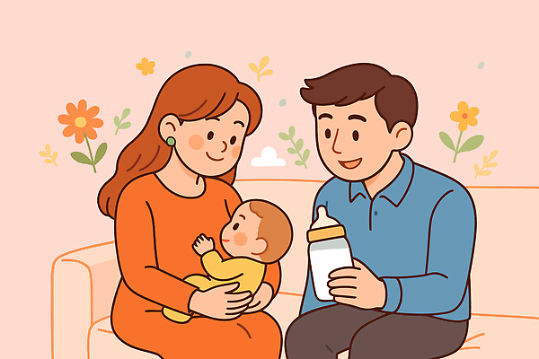 부부 행복 일러스트 가족 아침 집안 실내 따뜻함 사랑 웃음 일상 세명 30대 인테리어 부모 기쁨 육아 우유 아기 편안함 유아복 이유식 소통 부성 수유 국내일러스트 AI파일 주간 디자인 커플 옷 감정 음식 컨셉 관계 유제품 표정 사람 내부 라이프 장년 아기용품 감각 파일형식 벡터