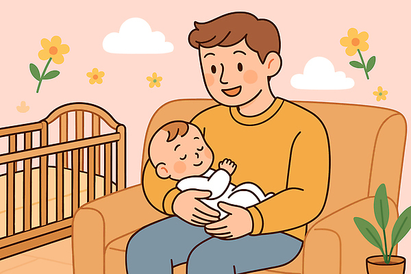 캐릭터 행복 거실 일러스트 가정 가족 포옹 주택 함께함 실내 사랑 두명 30대 부모 아기용품 육아 아기 잠 아빠 편안함 보살핌 아기침대 국내일러스트 일러캐릭터 AI파일 감정 컨셉 관계 안기 사람 내부 건물 장년 침대 감각 오브젝트 파일형식 벡터