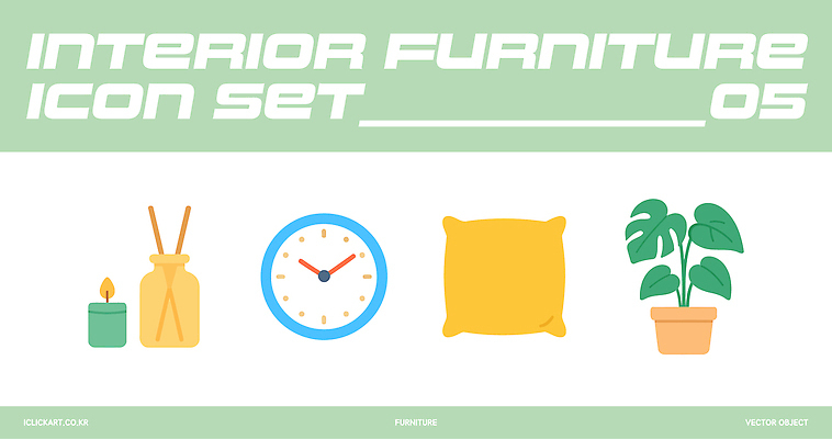 아이콘 디자인 화분 시계 가구 쿠션 장식 인테리어 세트 꽃병 공간 모던 그림 향초 꾸미기 2D아이콘 AI파일 꽃 생활용품 초 파일형식 벡터