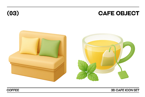 PSD 편집이미지 디자인 음료 쿠션 휴식 초록색 인테리어 소파 노란색 카페 분위기 차 편안함 민트 홈카페 편집3D 컬러 컨셉 의자 3D 상점 감각 허브 파일형식
