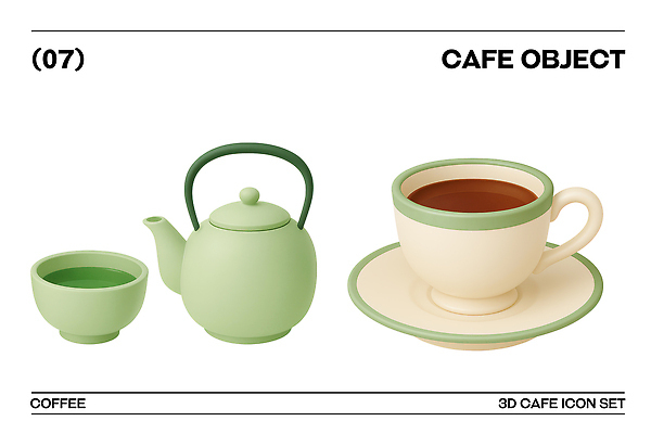 PSD 편집이미지 접시 디자인 커피 음료 컵 초록색 주방 카페 차 다기 찻주전자 오브젝트 세련 홈카페 아기자기 편집3D 식기 컬러 컨셉 주전자 3D 상점 다도 파일형식