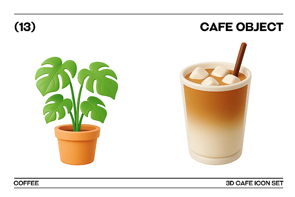 PSD 식물 편집이미지 화분 커피 음료 디저트 초록색 여름 인테리어 공간 카페 편안함 아이스커피 마시멜로우 스타일 편집3D 디자인 계절 음식 컬러 3D 상점 감각 파일형식
