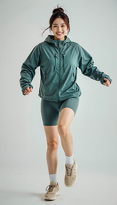 JPG 편집이미지 여자 패션 운동화 러닝셔츠 반바지 실내 건강 웃음 운동복 달리기 운동 즐거움 의료성형뷰티 편집실사 AI인물포토 AI콘텐츠 옷 감정 신발 셔츠 바지 모션 표정 사람 내부 CG 파일형식 AI포토