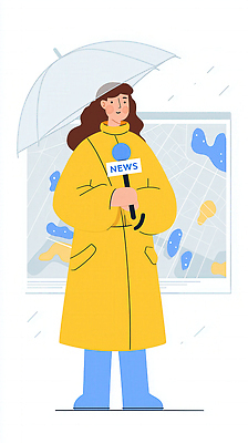 JPG 여자 일러스트 우산 날씨 거리 이야기 교양 정보 표현 발표 기자 뉴스 빗자루 방송 리포터 소통 기온 국내일러스트 AI일러스트 AI콘텐츠 직업 컨셉 사람 청소도구 파일형식