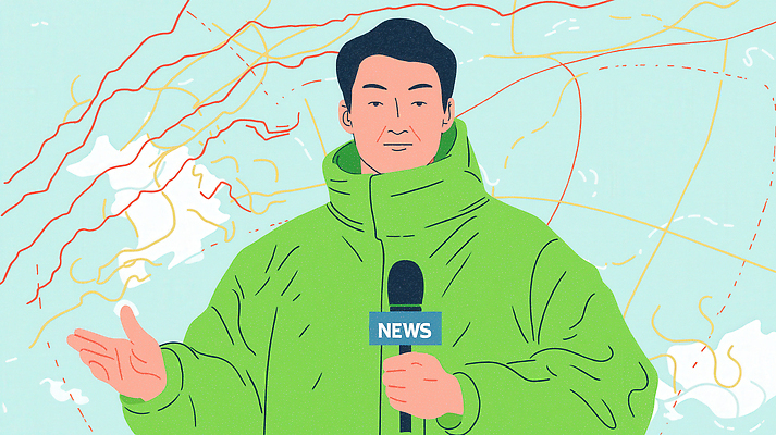 JPG 겨울 일러스트 날씨 야외 그래픽 외투 정보 기자 뉴스 전문직 일기예보 마이크 전달 방송 소통 방송국 국내일러스트 AI일러스트 AI콘텐츠 직업 계절 음향기기 컨셉 상의 파일형식