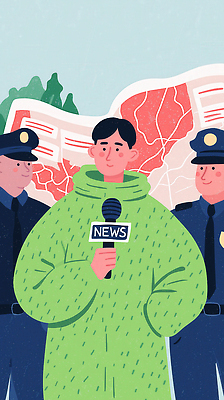 JPG 일러스트 커뮤니케이션 안전 정보 사회 기자 뉴스 경찰 보호 사건 스웨터 마이크 언론 인터뷰 국내일러스트 AI일러스트 AI콘텐츠 직업 음향기기 컨셉 상의 공동체 파일형식