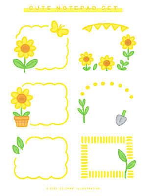 PSD 식물 손글씨 디자인 꽃 화분 나비 일러스트 문구용품 해바라기 장식 인테리어 세트 필기구 노란색 메모지 그리기 아기자기 국내일러스트 컬러 곤충 컨셉 모션 사무용품 오브젝트 파일형식