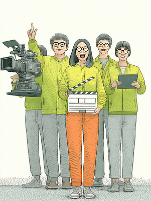 JPG 예술 포즈 일러스트 모션 커뮤니케이션 협력 카메라 촬영 장비 표현 클래퍼보드 영화 준비 열정 언론 창의력 흥미 국내일러스트 AI일러스트 AI콘텐츠 감정 컨셉 문화예술 전자제품 파일형식