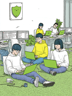 JPG 일러스트 협력 기술 실험 정보기술 여러명 노트북 컴퓨터 사무실 스크린 작업 코드 집중 진행 소통 개발 소프트웨어 프로그래머 국내일러스트 AI일러스트 AI콘텐츠 직업 다수 컨셉 비즈니스 사람 전자제품 파일형식