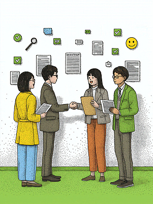 JPG 일러스트 비즈니스 협력 아이디어 대화 사무실 업무 작업 토론 프레젠테이션 문서 정리 문제 해결 진행 창의성 체크리스트 프로젝트 대면 국내일러스트 AI일러스트 AI콘텐츠 컨셉 말하기 파일형식