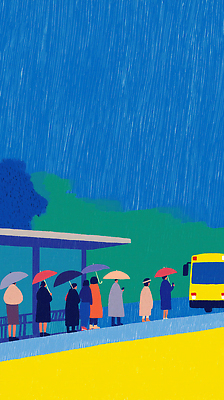 JPG 패션 도로 컬러 이동 일러스트 우산 모션 자연 날씨 버스 풍경 여러명 대기 도시 기다림 분위기 역 빗자루 외출 장마 기온 국내일러스트 AI일러스트 AI콘텐츠 길 육상교통 다수 컨셉 교통시설 대중교통 사람 비_날씨 청소도구 생태계 파일형식