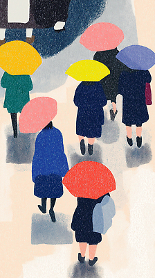 JPG 패션 컬러 패턴 일러스트 우산 모션 날씨 거리 따뜻함 풍경 일상 산책 그룹 보행자 보호 장마 조화 색감 오후 국내일러스트 AI일러스트 AI콘텐츠 컨셉 무늬 휴식 라이프 비_날씨 파일형식