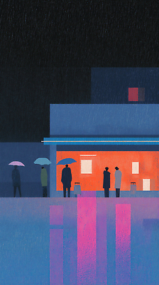 JPG 모양 컬러 일러스트 우산 사람 풍경 여러명 일상 빛 상점 어둠 공간 물방울 대기 도시 비교 기다림 야간 저녁 빗자루 장마 국내일러스트 AI일러스트 AI콘텐츠 자연요소 다수 컨셉 모션 라이프 비_날씨 청소도구 파일형식