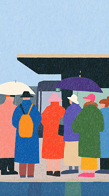 JPG 구름 옷 컬러 여행 일러스트 우산 날씨 버스 대중교통 한국 풍경 여러명 일상 외투 대기 도시 그룹 기다림 장마 기차역 국내일러스트 AI일러스트 AI콘텐츠 자연요소 아시아 육상교통 교통수단 다수 상의 모션 사람 라이프 비_날씨 역 파일형식