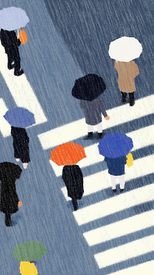 JPG 모양 여자 남자 컬러 일러스트 우산 모션 페인팅 거리 안전 풍경 여러명 일상 걷기 점프 도시 보행자 횡단보도 빗자루 장마 풍경화 국내일러스트 AI일러스트 AI콘텐츠 다수 사람 라이프 비_날씨 보행로 청소도구 그림 파일형식