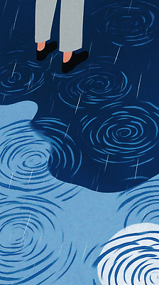 JPG 여유 물결 신발 일러스트 자연 날씨 휴식 파란색 평화 걷기 소리 산책 물방울 연못 도시 수면 빗자루 조용 장마 오후 국내일러스트 AI일러스트 AI콘텐츠 감정 컬러 컨셉 모션 물 비_날씨 청소도구 생태계 파일형식