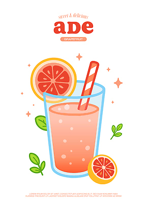 음료 과일 일러스트 잔 건강 그래픽 장식 여름 디지털 민트 자몽 상큼 색감 스무디 에이드 국내일러스트 AI파일 식기 계절 허브 파일형식 벡터