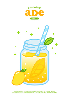 디자인 음료 과일 일러스트 유리병 빨대 여름 주스 신선 맛 시원함 상큼 망고 조화 색감 국내일러스트 AI파일 계절 컨셉 병_용기 열대과일 파일형식 벡터