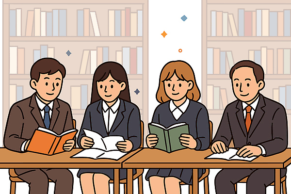 교육 일러스트 모션 탁자 실내 실험 사람 책 친구 학습 독서 모임 교양 정보 시간 분위기 도서관 읽기 조용 참여 국내일러스트 AI파일 가구 컨셉 관계 내부 파일형식 벡터