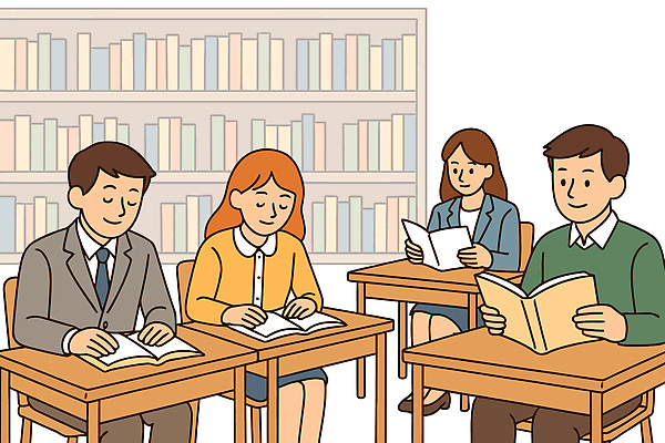 학생 교육 어린이 일러스트 교실 커뮤니케이션 협력 책 친구 학습 독서 환경 교양 도박 도서관 토론 집중 국내일러스트 AI파일 컨셉 학교 관계 사람 파일형식 벡터