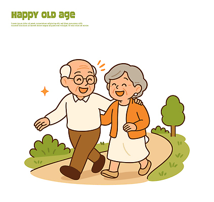 부부 공원 할아버지 노년 행복 할머니 여유 일러스트 가족 자연 건강 사랑 웃음 일상 친구 평화 손잡기 산책 포근함 즐거움 동반자 국내일러스트 AI파일 커플 공공시설 여자 남자 감정 컨셉 관계 모션 휴식 표정 성인 라이프 감각 생태계 파일형식 벡터
