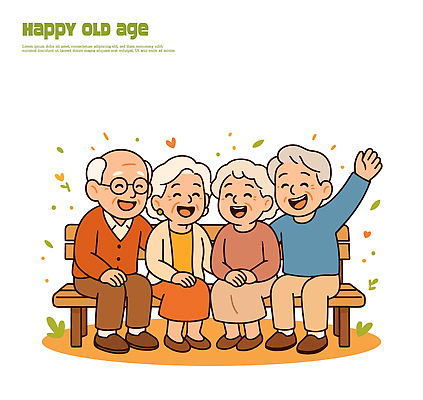 노년 행복 벤치 일러스트 가족 커뮤니케이션 따뜻함 대화 사랑 웃음 취미 라이프 친구 기쁨 모임 연령 사교 순간 국내일러스트 AI파일 감정 의자 관계 표정 말하기 성인 생활 파일형식 벡터