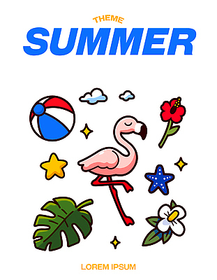 구름 꽃 별 분홍색 컬러 일러스트 자연 휴가 휴식 열대 밝음 여름방학 해변 장식 여름 수영 시원함 플라밍고 즐거움 국내일러스트 AI파일 자연요소 식물 계절 감정 바다 컨셉 조류 방학 수상스포츠 생태계 파일형식 벡터 여름_계절